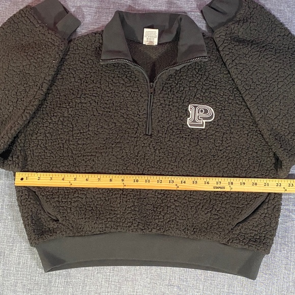PINK Victoria’s Secret Black Sherpa Quarter-Zip Pullover Women’s S/P Fleece Crop - Picture 8 of 9